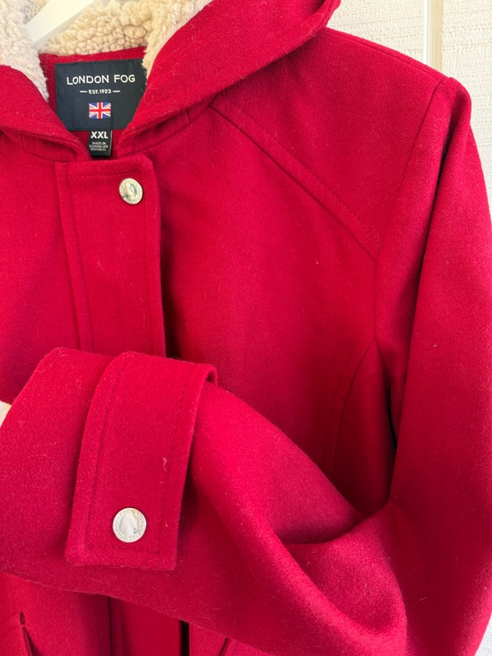London Fog Women's Red Sherpa Lined Hood Wool Blend Coat Size XXL - Picture 4 of 6